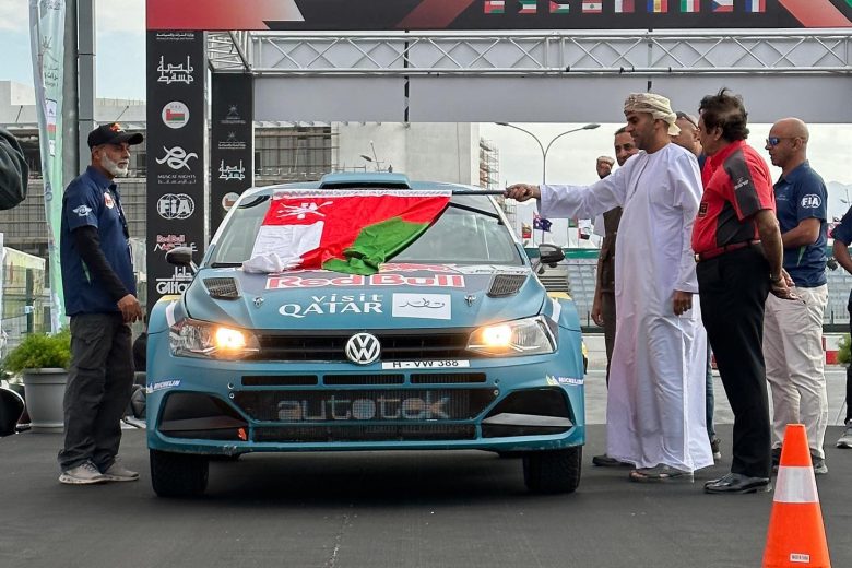 Nasser Saleh Al-Attiyah at the start of the Oman Rally on Thursday.