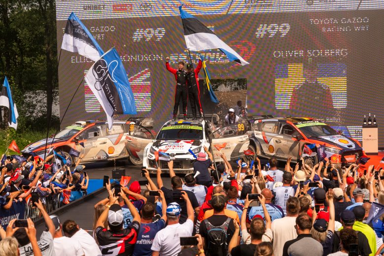 Oliver Solberg, Elliot Edmondson, Ott Tänak, Martin Jarveoja, Thierry Neuville and Martijn Wydaeghe